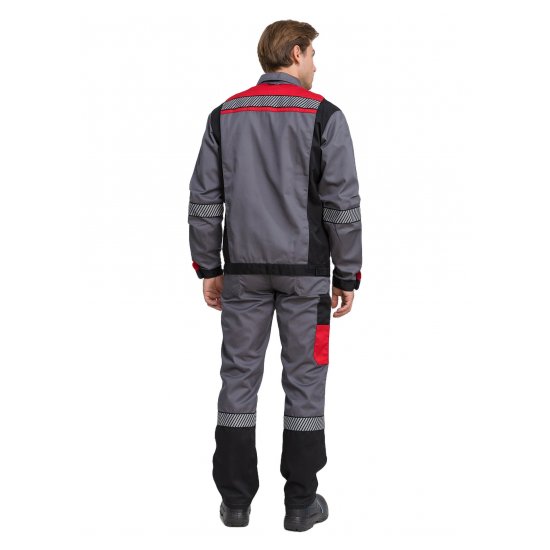 Комплект рабочей спецодежды Pentalab Костюм мужской "ХАЙТЕК" (куртка/полукомбинезон) т.серый/красный/черный