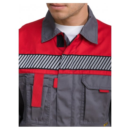 Комплект рабочей спецодежды Pentalab Костюм мужской "ХАЙТЕК" (куртка/полукомбинезон) т.серый/красный/черный
